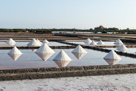 Salt pyramids in Wapan salt field. Tainan, Taiwan