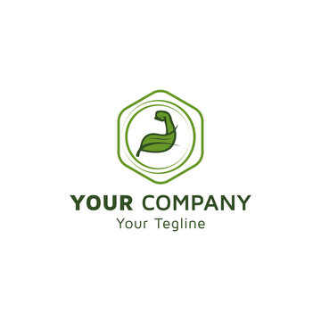 A arm shape with green leaf image icon, Physical Fitness logo icon, green gradient color, company vector design
