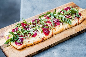 flatbread pizza on a table