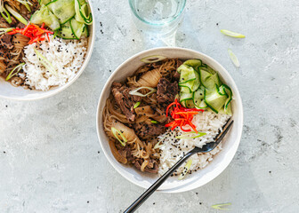Japanese beef rice bowl with red pickled ginger