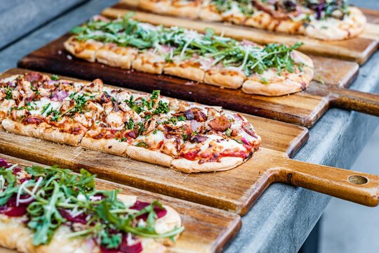 flatbread pizza on a table