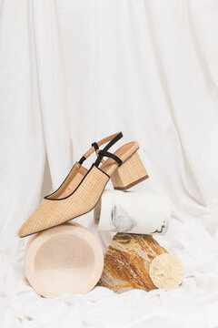 Stylish shoe on marble accessories