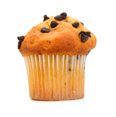 Chocolate chip muffin isolated on white background