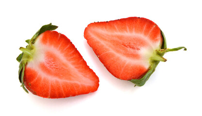 Two sliced strawberries isolated on white