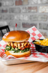 Fried chicken sandwich on a table