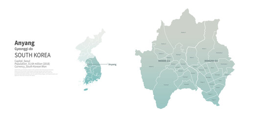 Anyang map. City map Vector of South Korea.