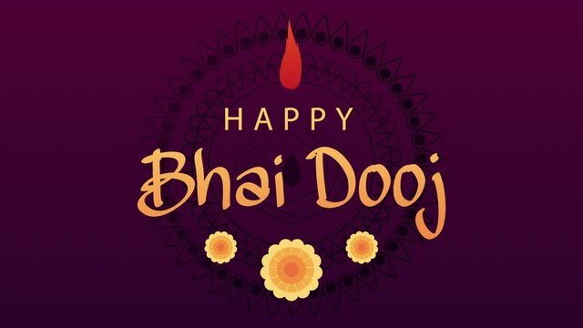 happy bhai dooj celebration animation with lettering and flowers