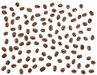 Dark roasted coffee beans isolated on white background.