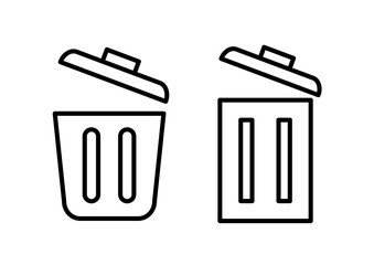 trash bin line icons set vector