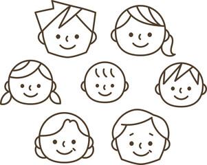 かわいい家族の顔アイコンセット