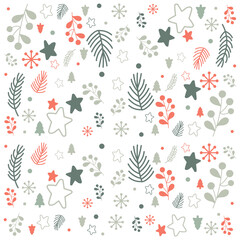 Christmas decorations doodle vector pattern, Christmas. Holiday composition with Xmas decorations. New Year  wrapping paper