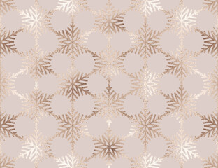 Christmas gold glitter snowflakes  seamless pattern.