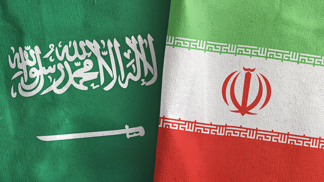 Iran And Saudi Arabia Two Flags Textile Cloth 3D Rendering