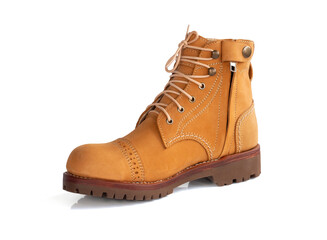 Men fashion yellow boot  leather with zipper isolated over white background. Clipping path