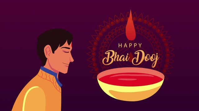 happy bhai dooj celebration animation with young brother and red paint