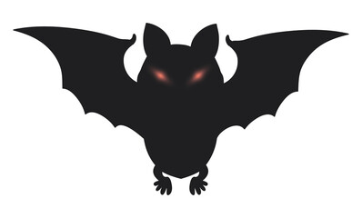 Dark and Menacing Bat Silhouette with Glowing Eyes, Vector Illustration