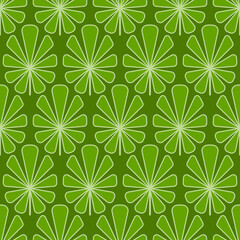 Fototapeta premium Seamless pattern of green fan leaves in ar deco style. Floral design