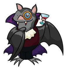 Elegant Vampire Bat Holding a Glass with Bloody Drink, Vector Illustration