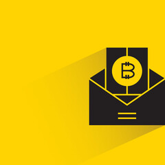 bitcoin salary mail with drop shadow on yellow background