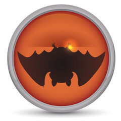 Naklejka premium Isolated Orange Round Button Decorated with Hanging Vampire Bat, Vector Illustration
