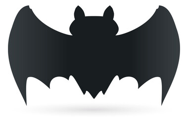 Isolated Dark Bat Silhouette with Spread Wings, Vector Illustration