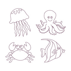 Sea fishes and animals collection