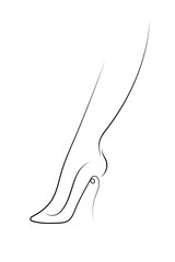 Foot in high-heeled shoes. Minimal poster with continuous line.