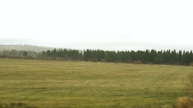 View from the car window to the road and landscape