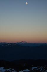 Sunset view of Mt Rainier from Ptarmigan Ridge, WA. 
