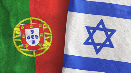Israel and Portugal two flags textile cloth 3D rendering © Aleks Taurus