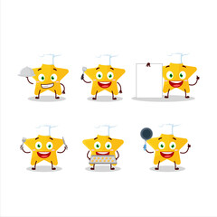 Cartoon character of yellow star with various chef emoticons
