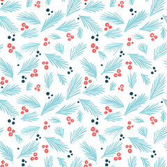 Fir and berries holiday repeating pattern