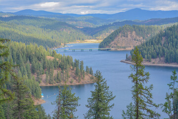 The beautiful scenic view of Beauty Bay on Lake Coeur d'Alene in Idaho