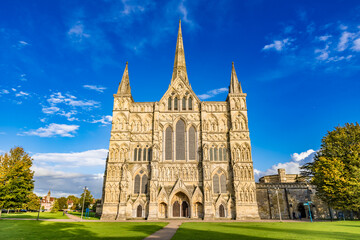Fototapeta na wymiar Salisbury Cathedral, formally known as the Cathedral Church of the Blessed Virgin Mary, an Anglican cathedral in Salisbury, England.