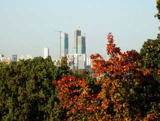 Obraz premium Autumn in a modern city and construction, selective focus