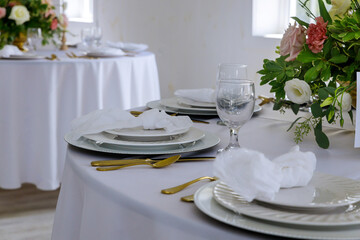Table set for wedding or another party.