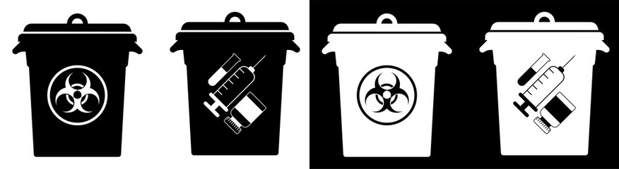 trash cans with hazardous waste signs. Disposal of hazardous materials, processing of industrial waste. Caring for environment
