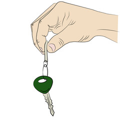 Illustration of isolated hand holding key from home or office