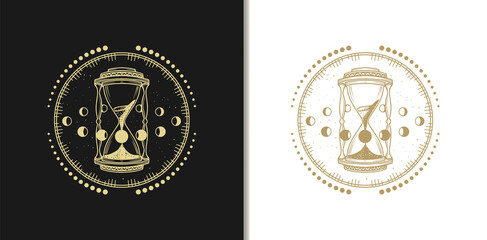 Gold Hour Glass Logos, Luxury Design Vector Illustration Template