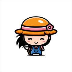cute girl farmer character vector design