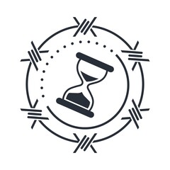 Barbed wire and hourglass. Severe time limits. Vector icon isolated on white background.