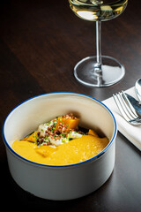 pumpkin cream soup and white wine