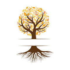 Naklejka premium Tree with roots and colorful leaves isolated on white background.