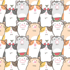 Seamless Pattern of Cute Cartoon Cat Illustration