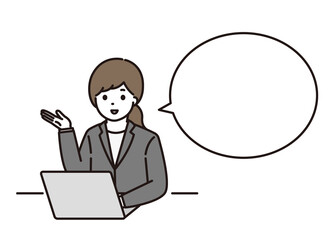 ビジネスウーマン 案内 パソコン 吹き出し