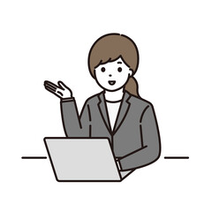 ビジネスウーマン 案内 パソコン