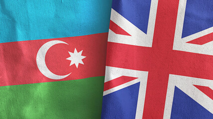 United Kingdom and Azerbaijan two flags textile cloth 3D rendering