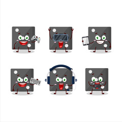 Black dice cartoon character are playing games with various cute emoticons