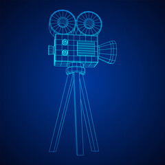 Polygonal camera projector. Movie time. Show film cinema festival concept.