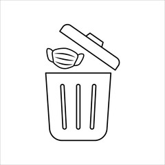 Vector Throw used mask flat illustration icon, disposal of used facemask symbol on isolated white background for UI/UX and website.